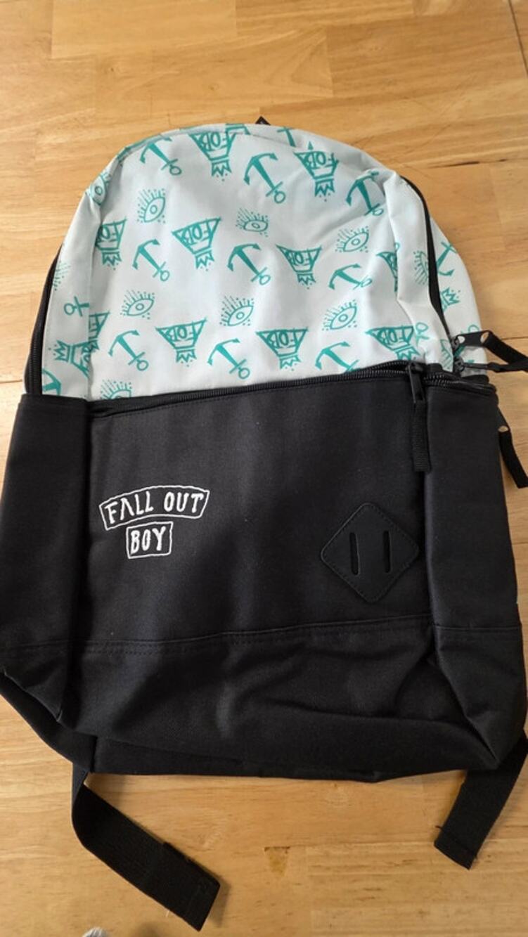 Fall Out Boy Backpack Hot Topic FOB Crown Anchor Eye White Black Teal NWT Rare